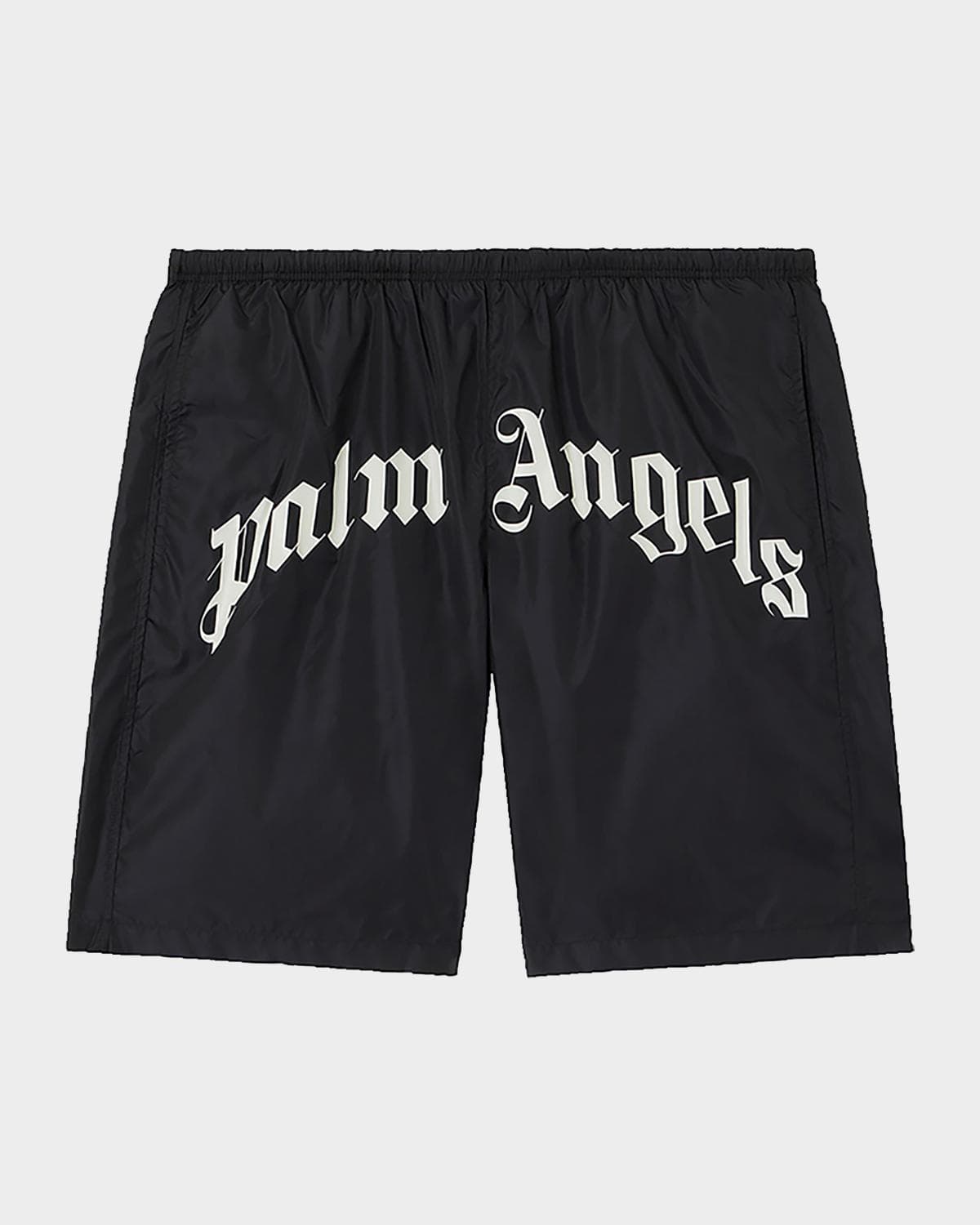 Palm Angels Men's Curved Logo Nylon Swim Trunks