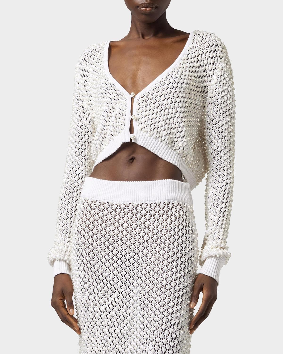 GIUSEPPE DI MORABITO Act II: The Fall Of Icarus Maglia Imitation Pearl Crop Knit Cardigan