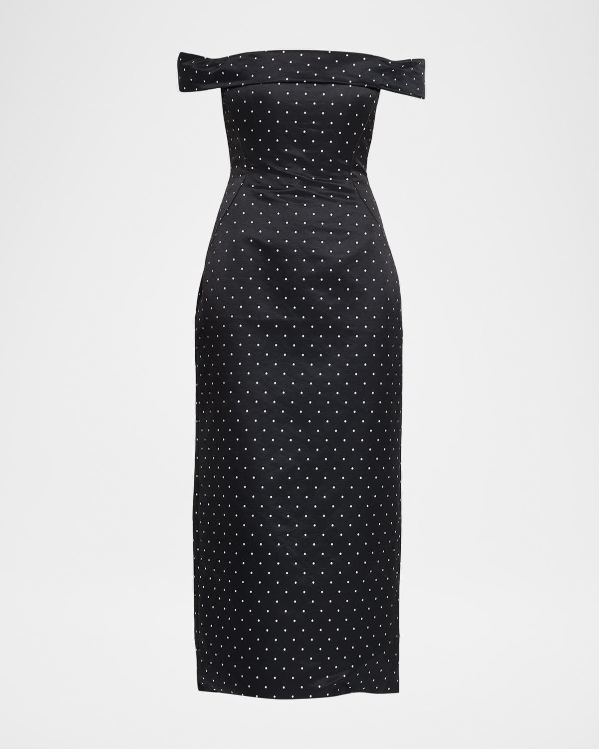 Lela Rose Polka-Dot Jacquard Off-The-Shoulder Midi Dress