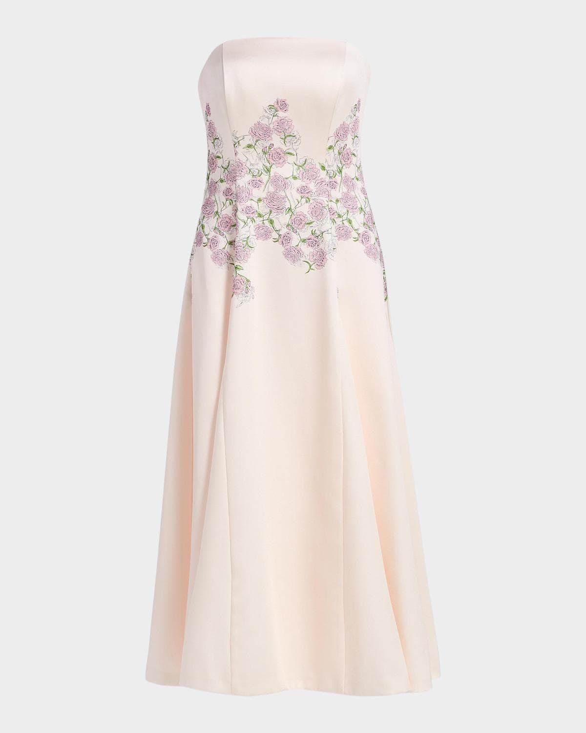Kay Unger New York Tabitha Floral Tea-Length Strapless Cocktail Dress