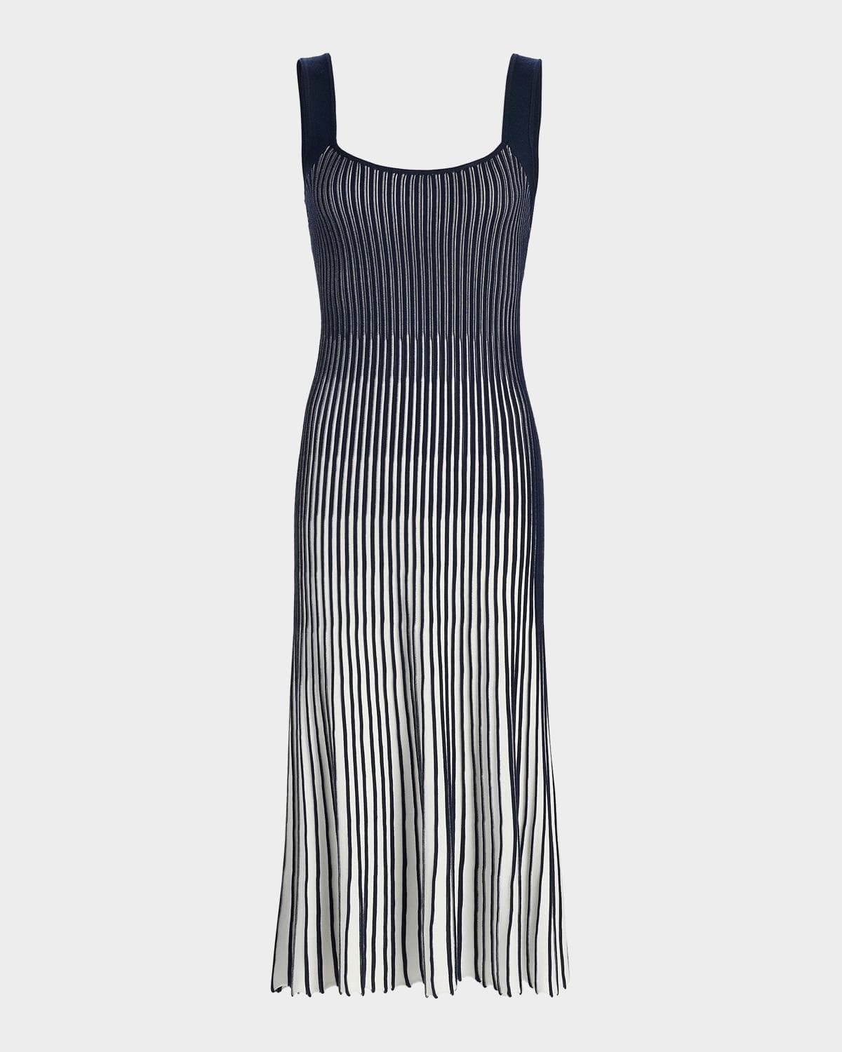 Milly Jolie Pleated Ombré Rib-Knit Midi-Dress