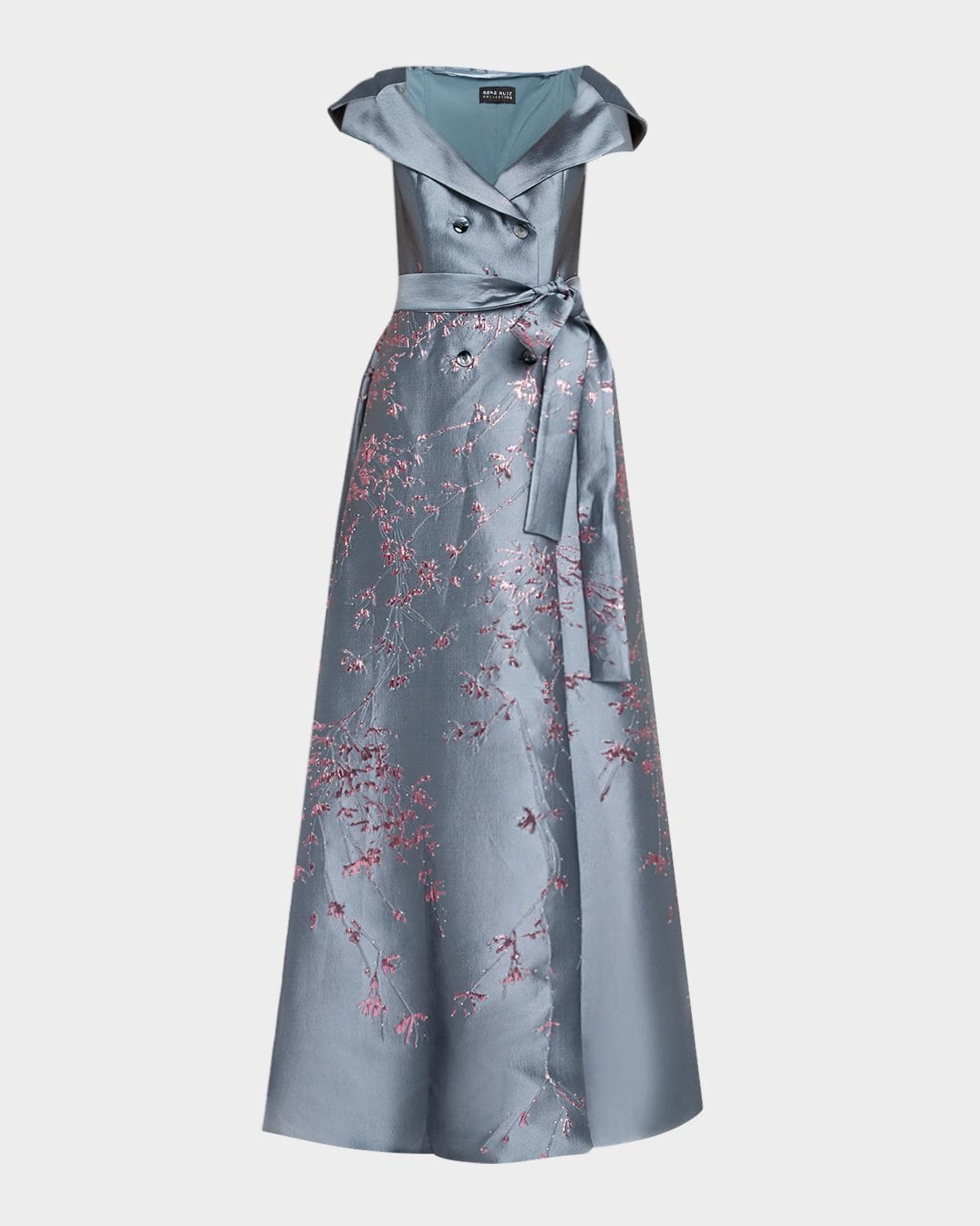 Rene Ruiz Collection Double-Breasted Metallic Jacquard Gown