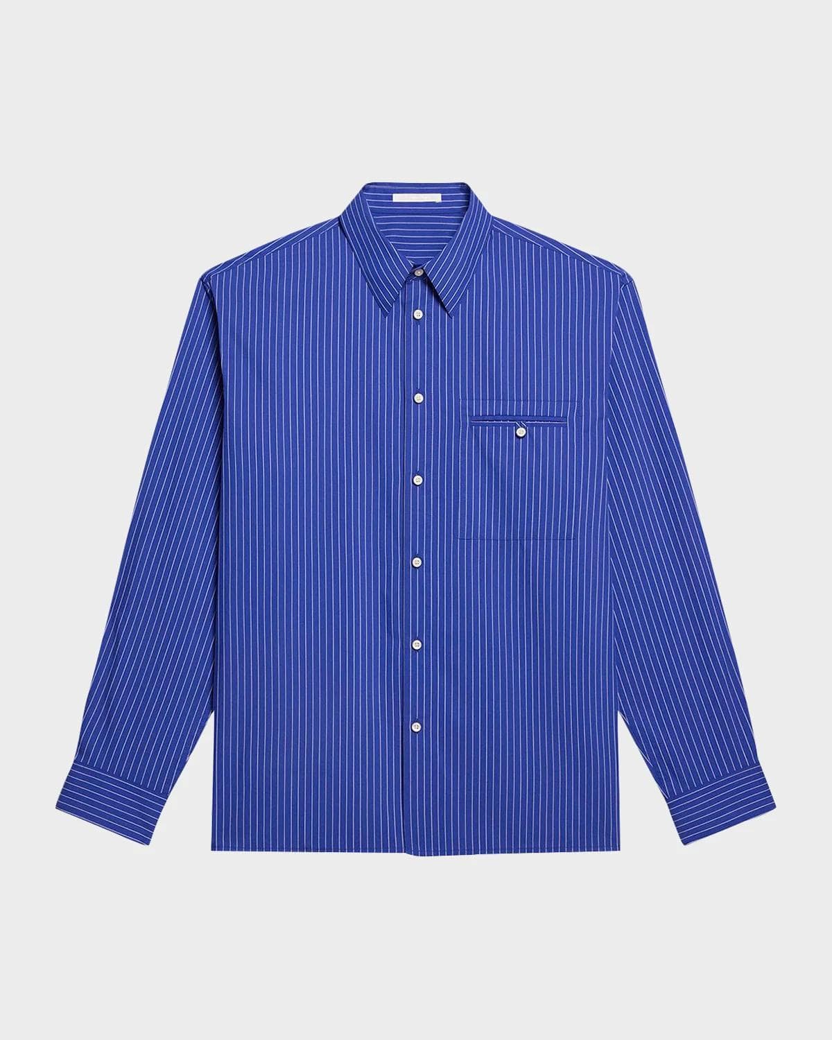 Helmut Lang Men's Pinstripe Poplin Double-Pocket Button-Down Shirt