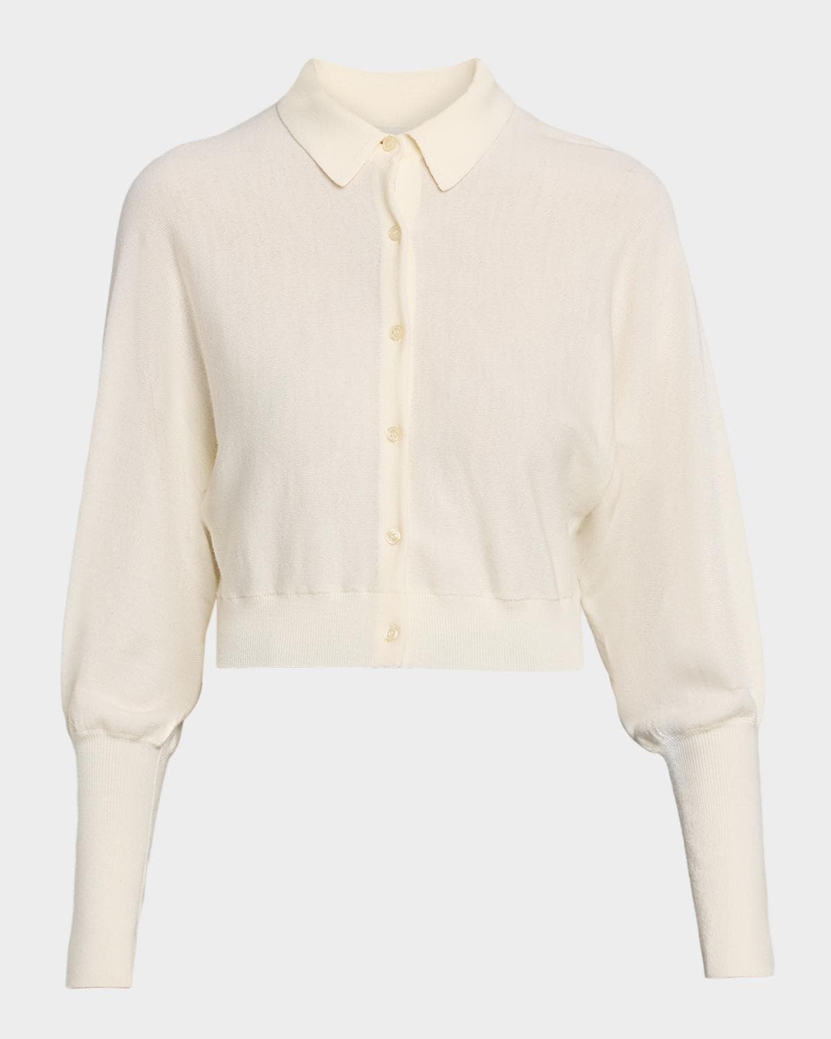 Lela Rose Cropped Dolman-Sleeve Collared Cardigan