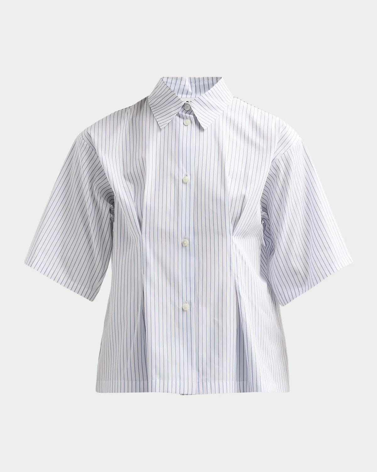 Jil Sander Pinstriped Pleated Short-Sleeve Shirt