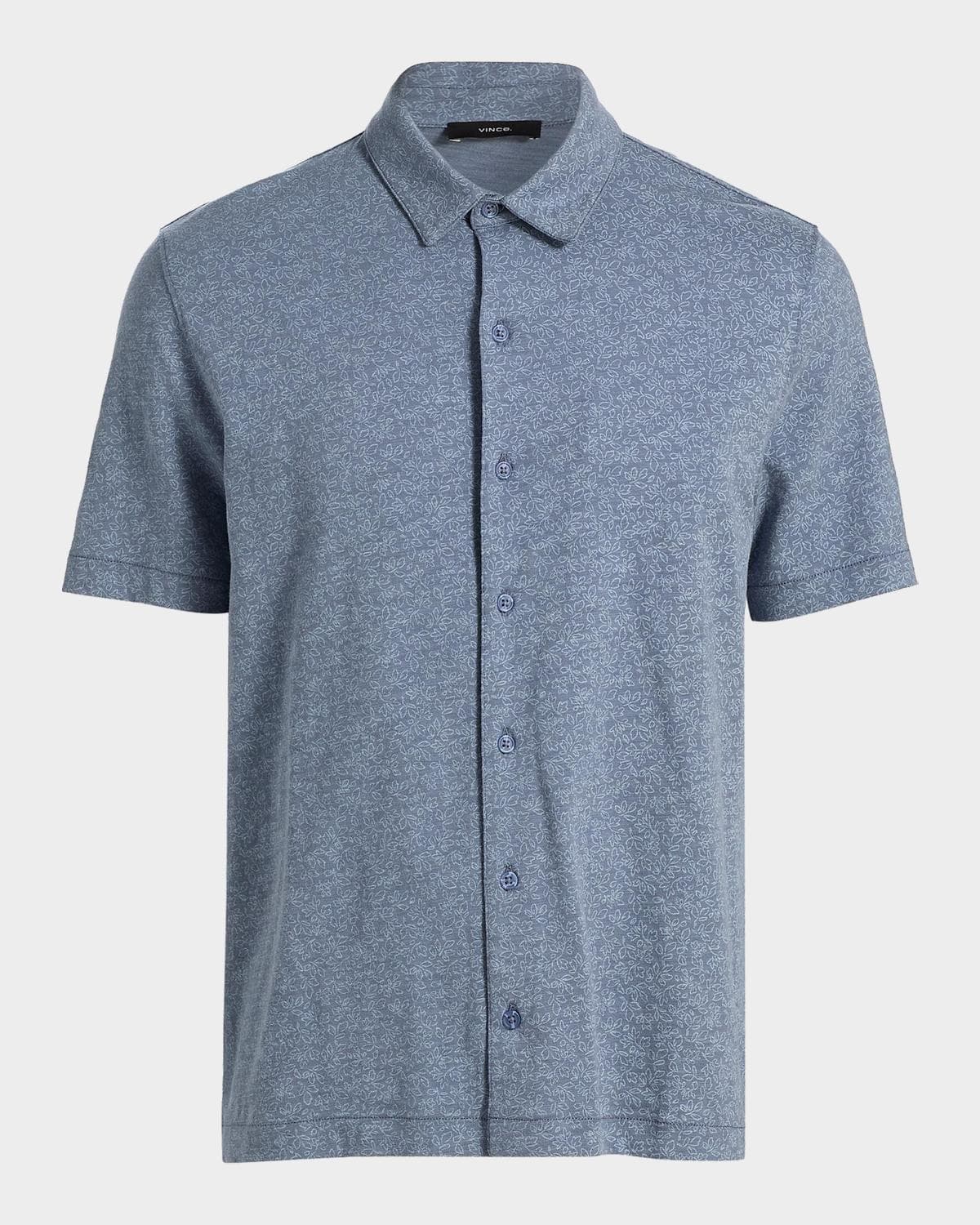 Vince Men's Tonal Leaf-Print Slub Cotton Shirt