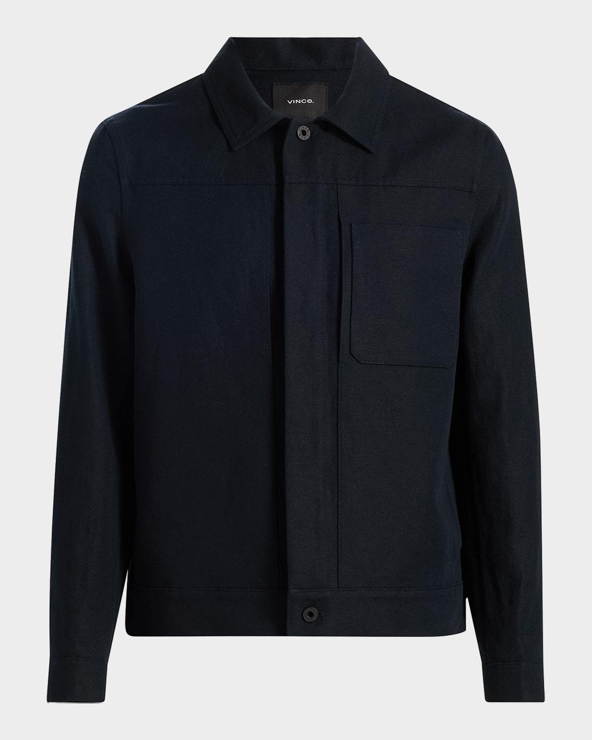 Vince Men's Pleated Cotton-Linen Trucker Jacket