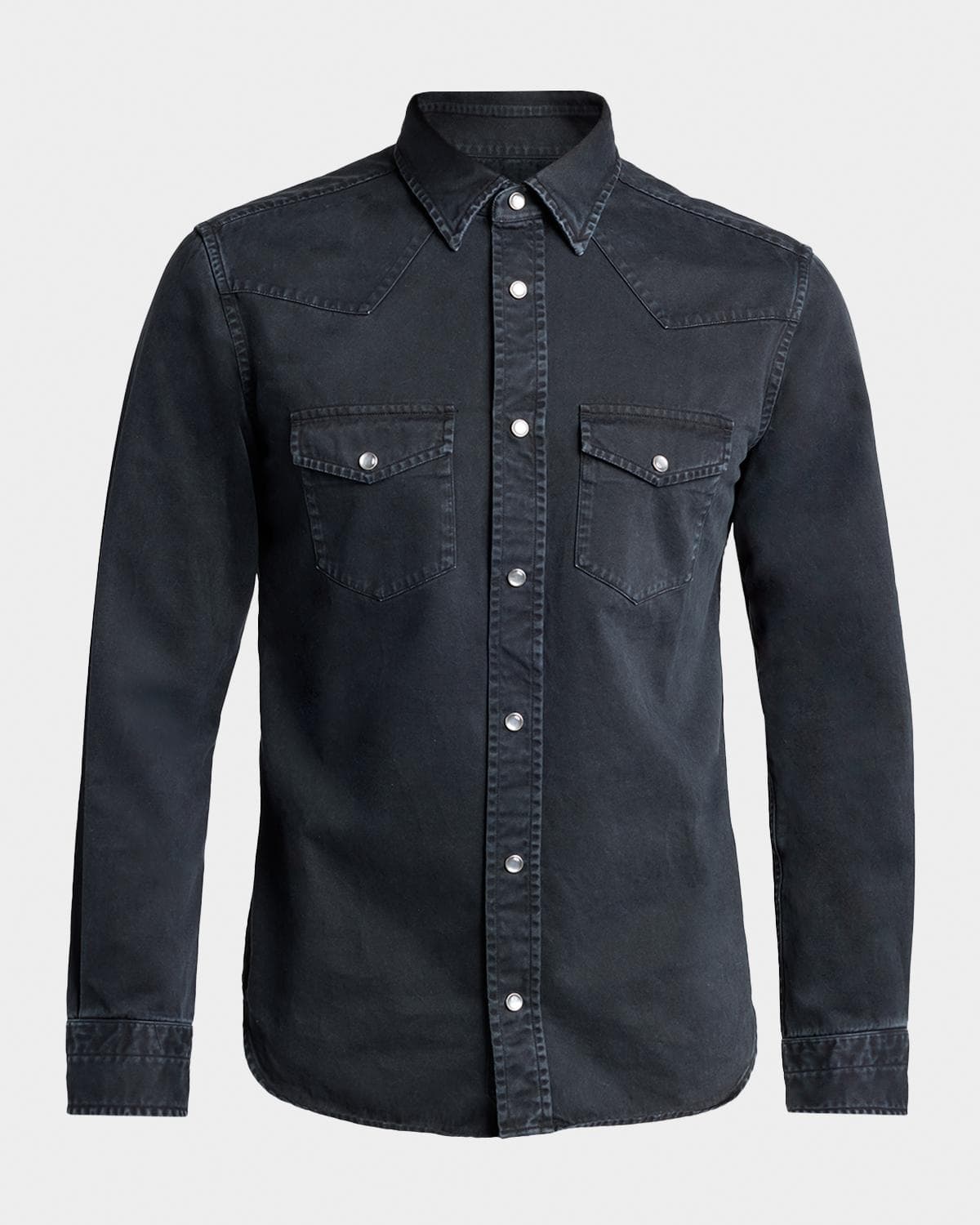 TOM FORD Men's Peached Twill Snap-Front Western Shirt