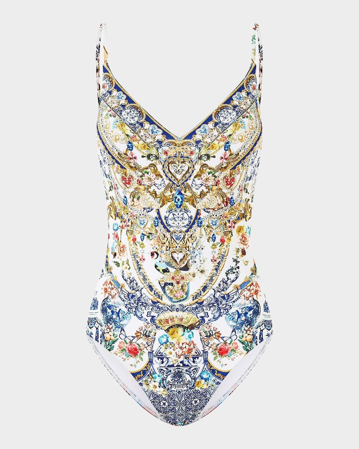 Camilla The Pottery Parlour Lace-Up V-Neck One-Piece Swimsuit