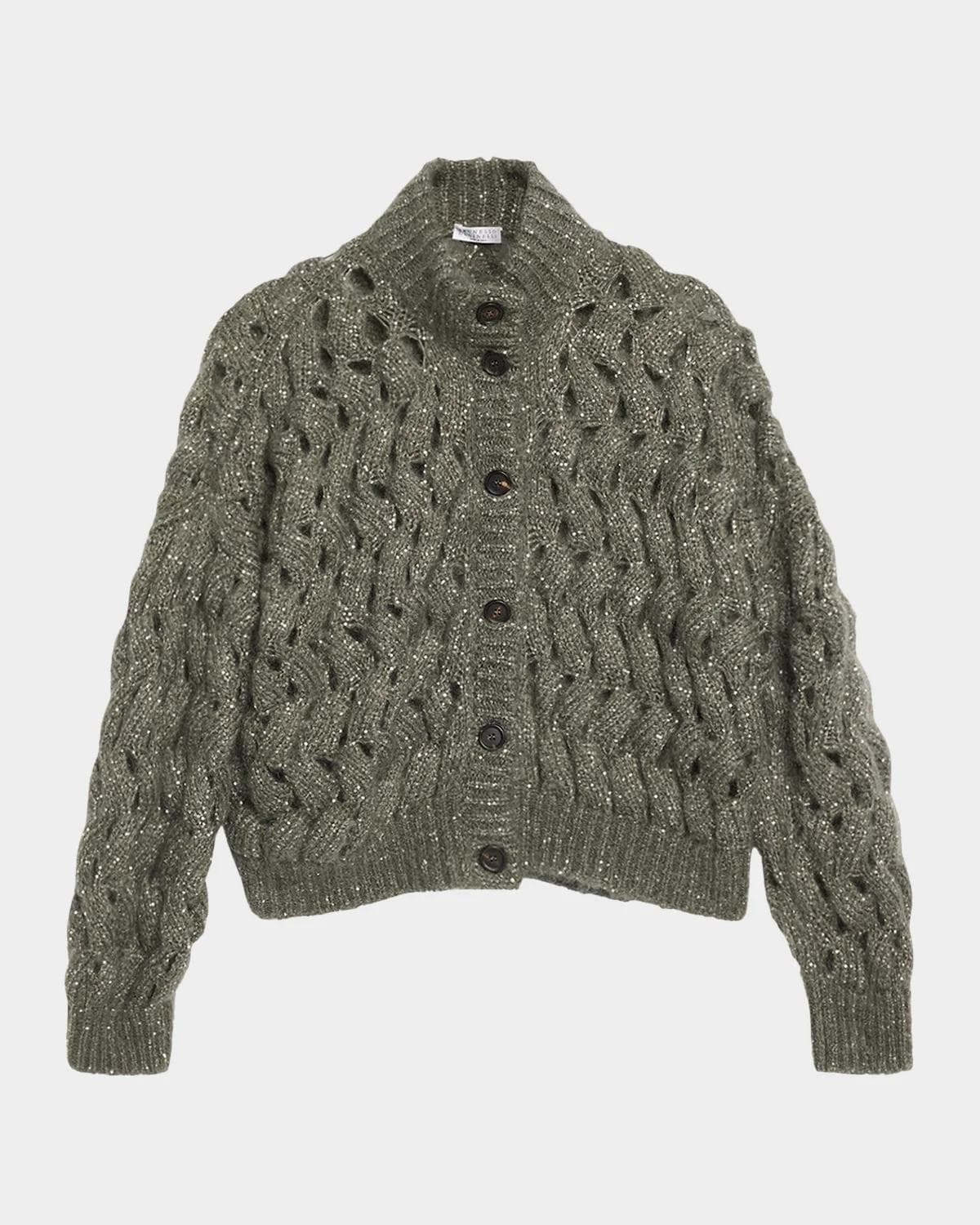 Brunello Cucinelli Ocean Waves Diamante Mohair Cardigan