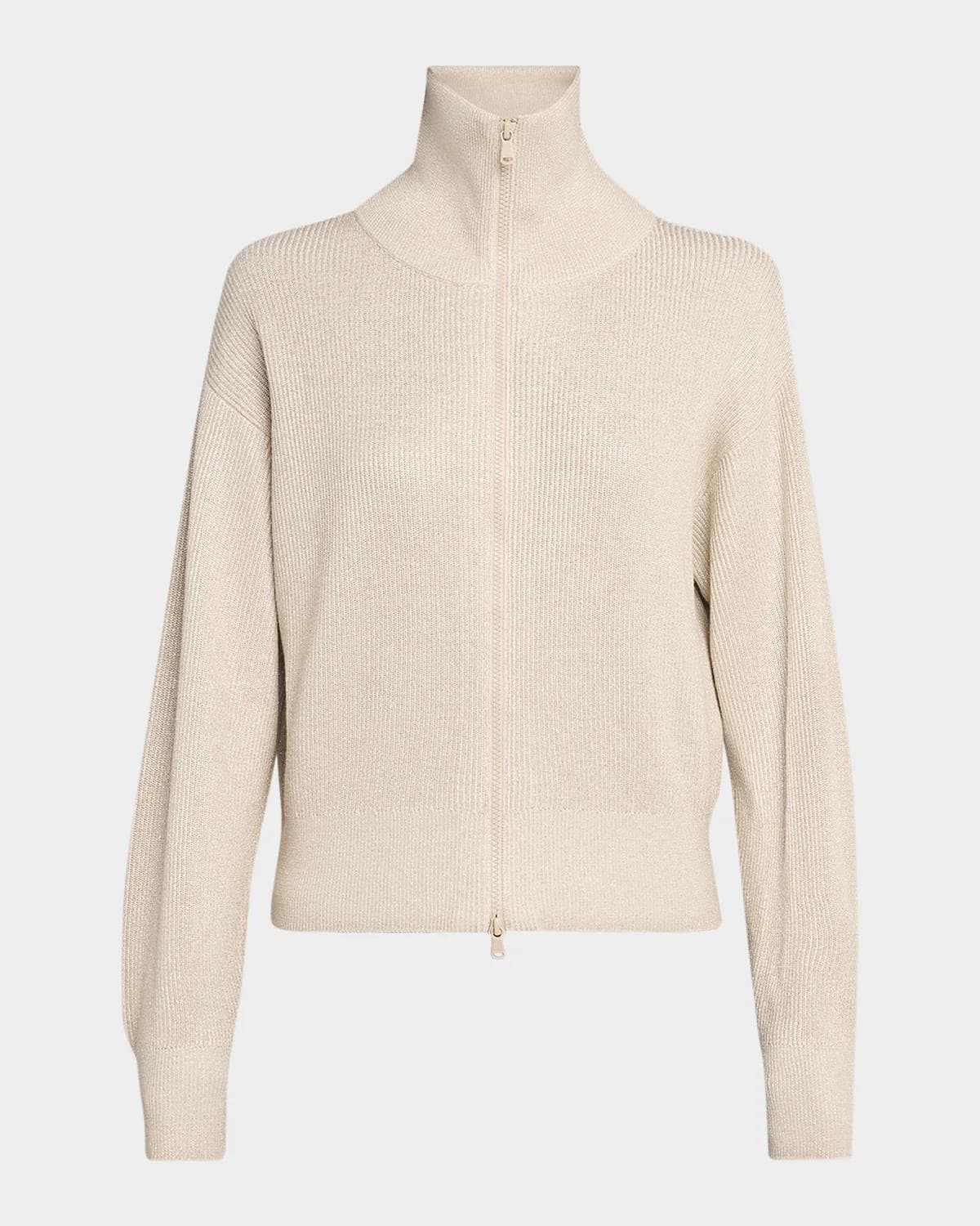 Brunello Cucinelli Sparkle Rib Knit Zip Cardigan