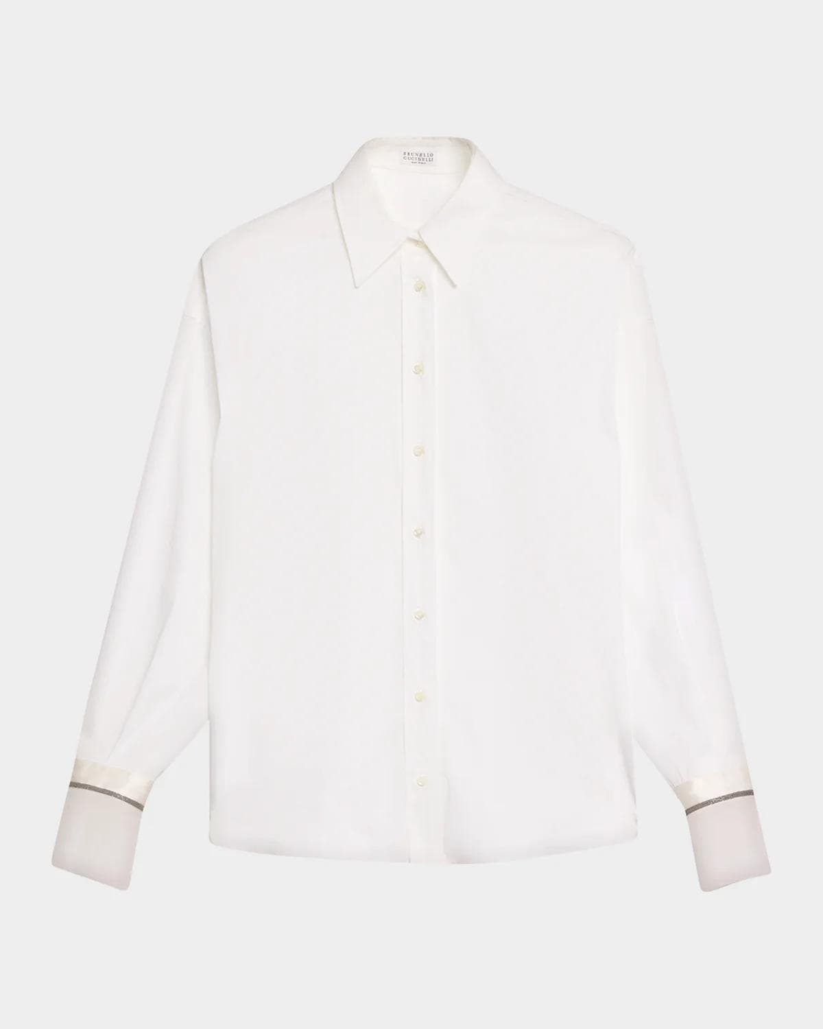 Brunello Cucinelli Monili Sheer-Cuff Cotton Button-Down Shirt