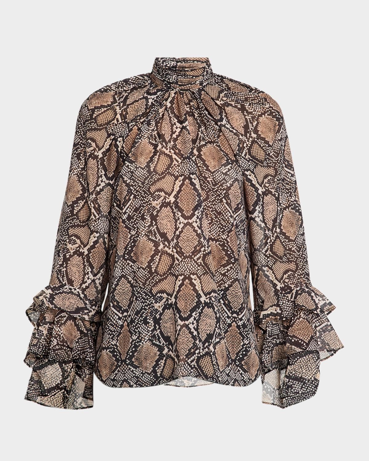 Ungaro Raina Ruffle Snakeskin-Print Blouse