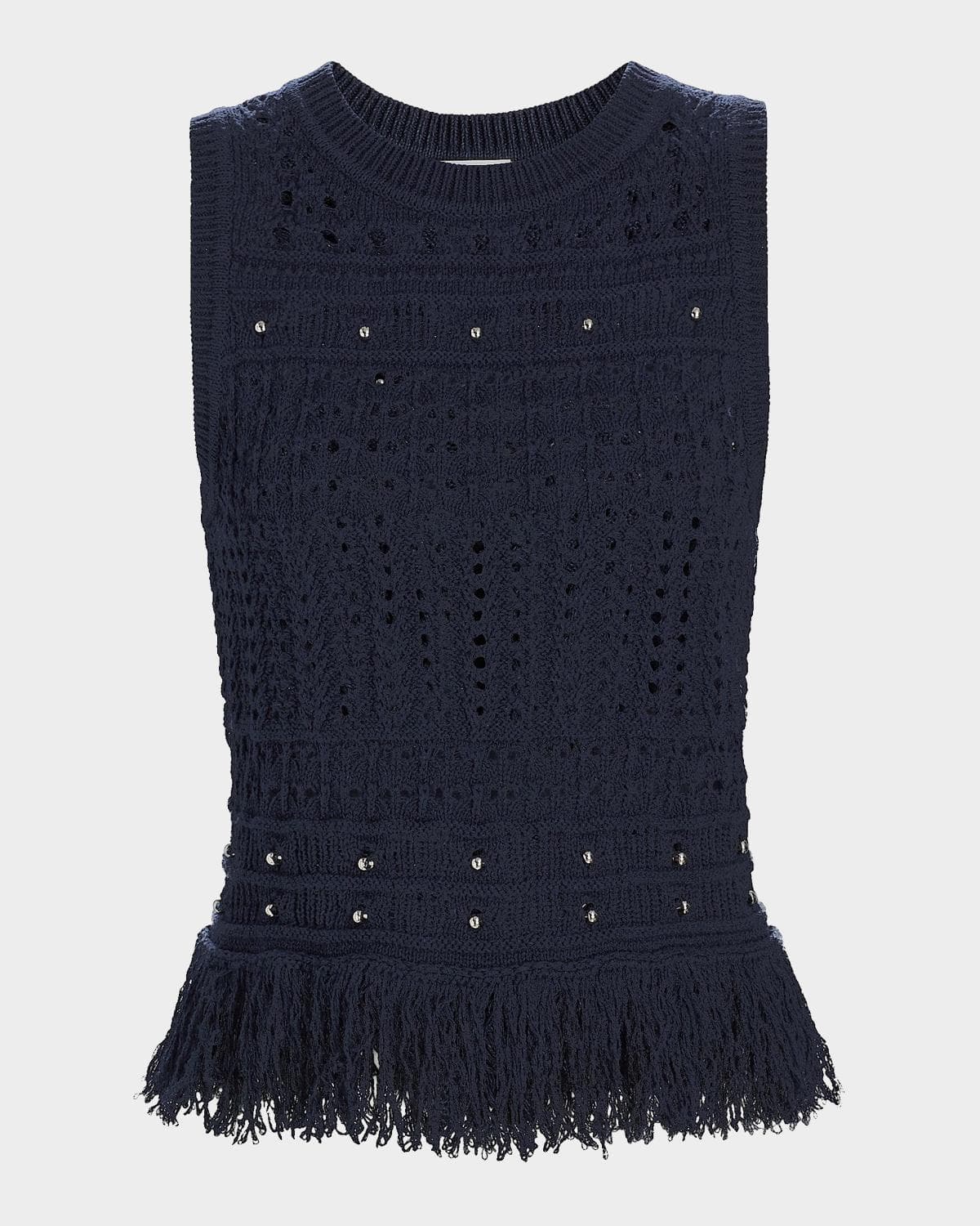 Milly Beaded Fringe Knit Sleeveless Top