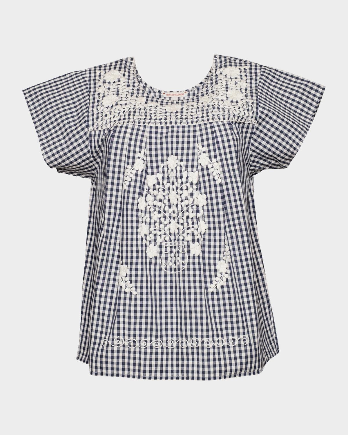 Frances Valentine Camila Embroidered Gingham Cotton Top