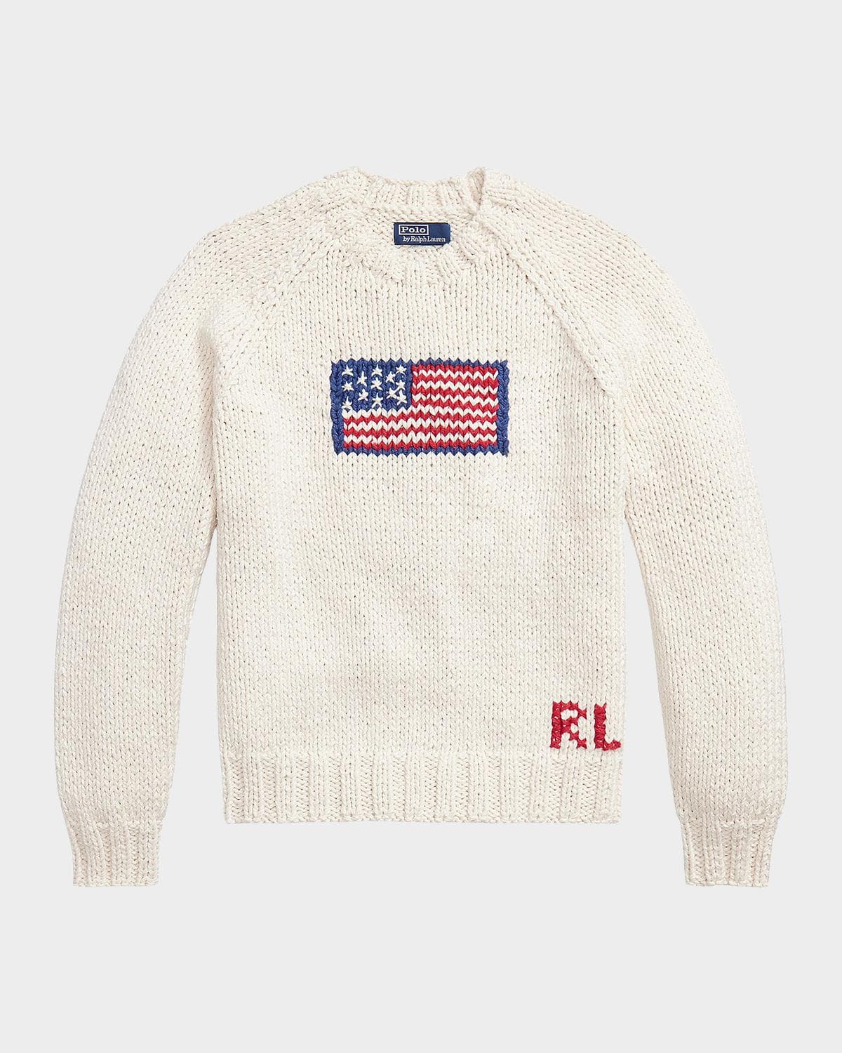 Polo Ralph Lauren American Flag Crewneck Cotton Sweater