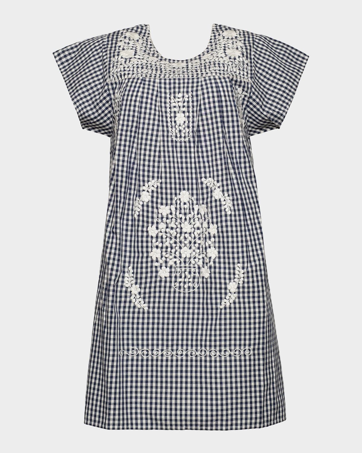 Frances Valentine Camila Embroidered Gingham Cotton Mini Dress