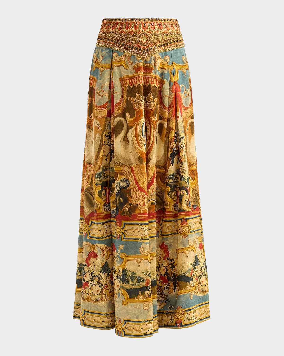 Camilla Corset Waist Linen-Silk Maxi Skirt