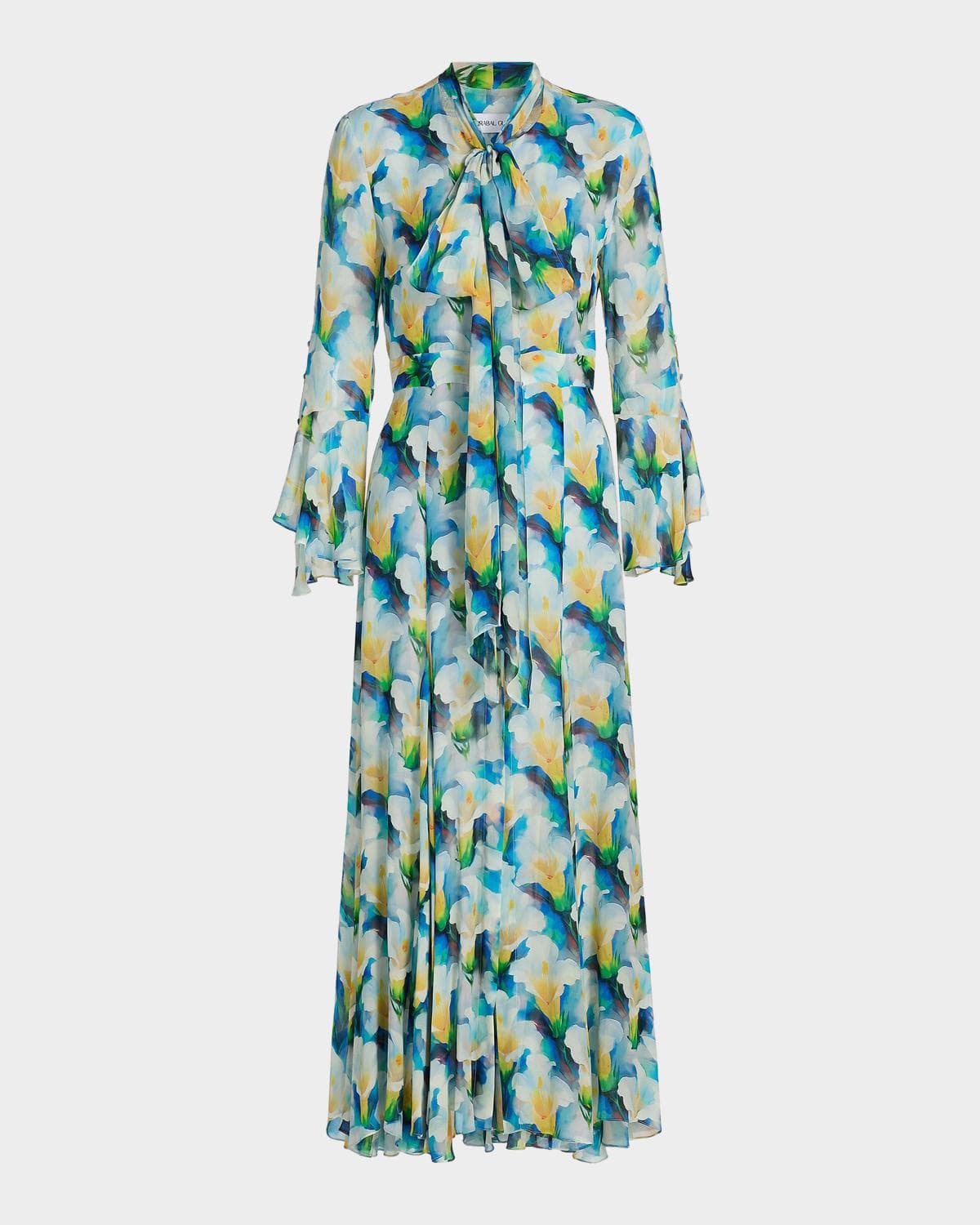 Prabal Gurung Floral Chiffon Pussy-Bow Collar Midi Dress