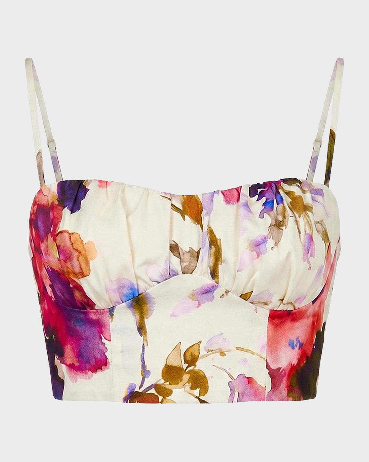 NICHOLAS Yulia Floral Bustier Linen-Blend Crop Top