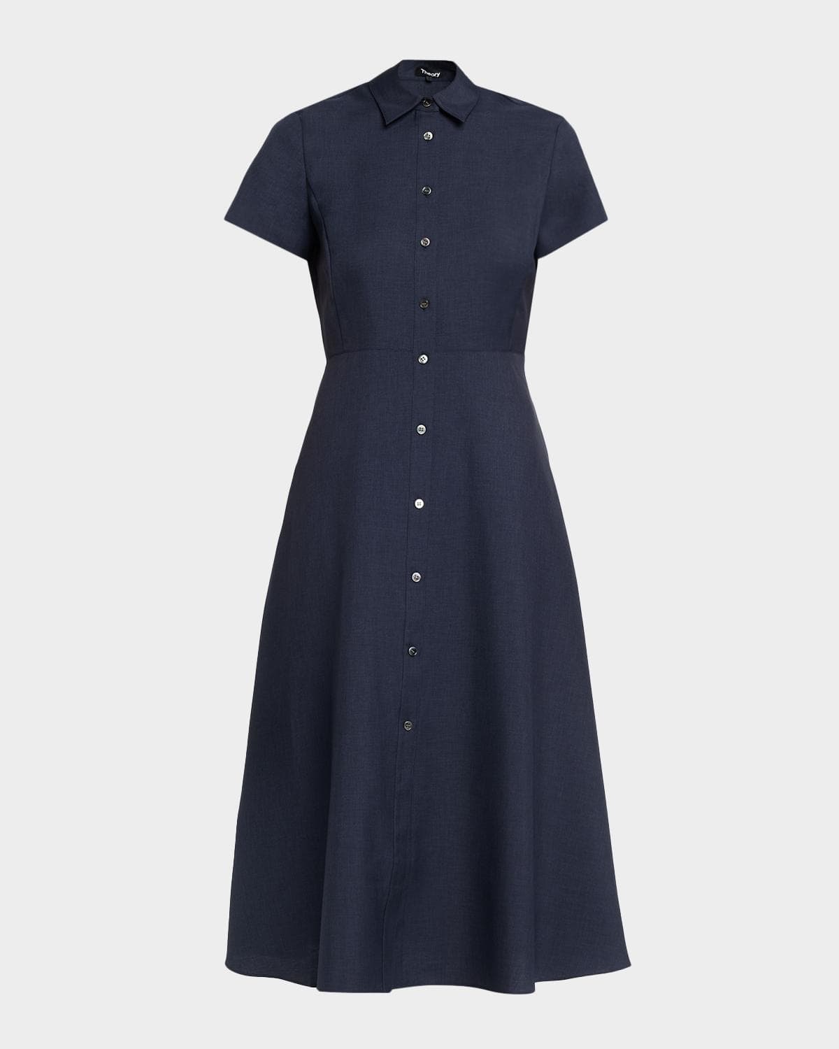 Theory Short-Sleeve Buttoned Midi Dress