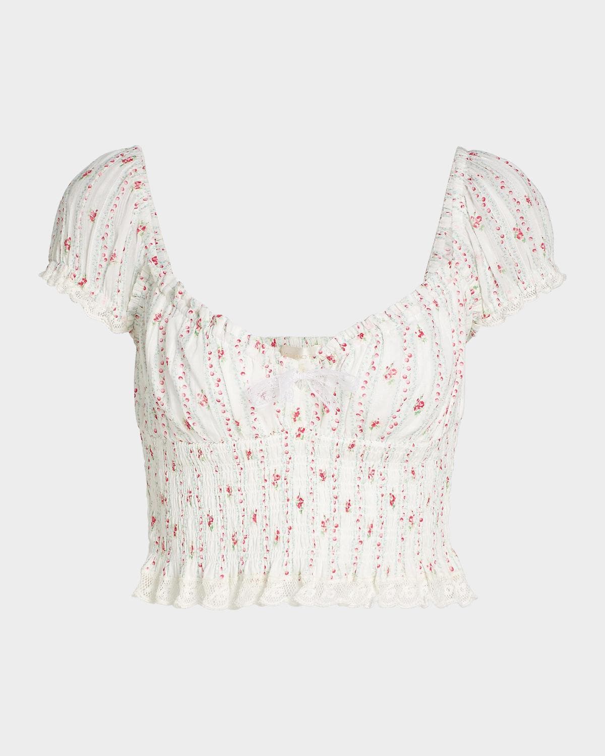 LoveShackFancy Daini Floral Smocked Cotton Crop Top