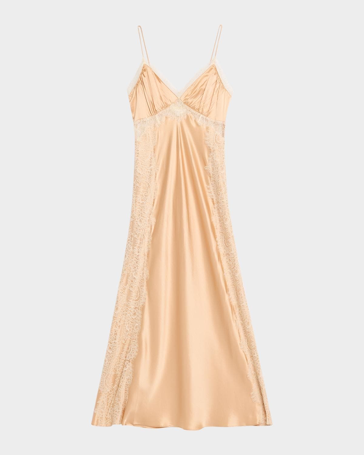 LoveShackFancy Shia Lace-Trim Silk-Blend A-Line Maxi Slipdress