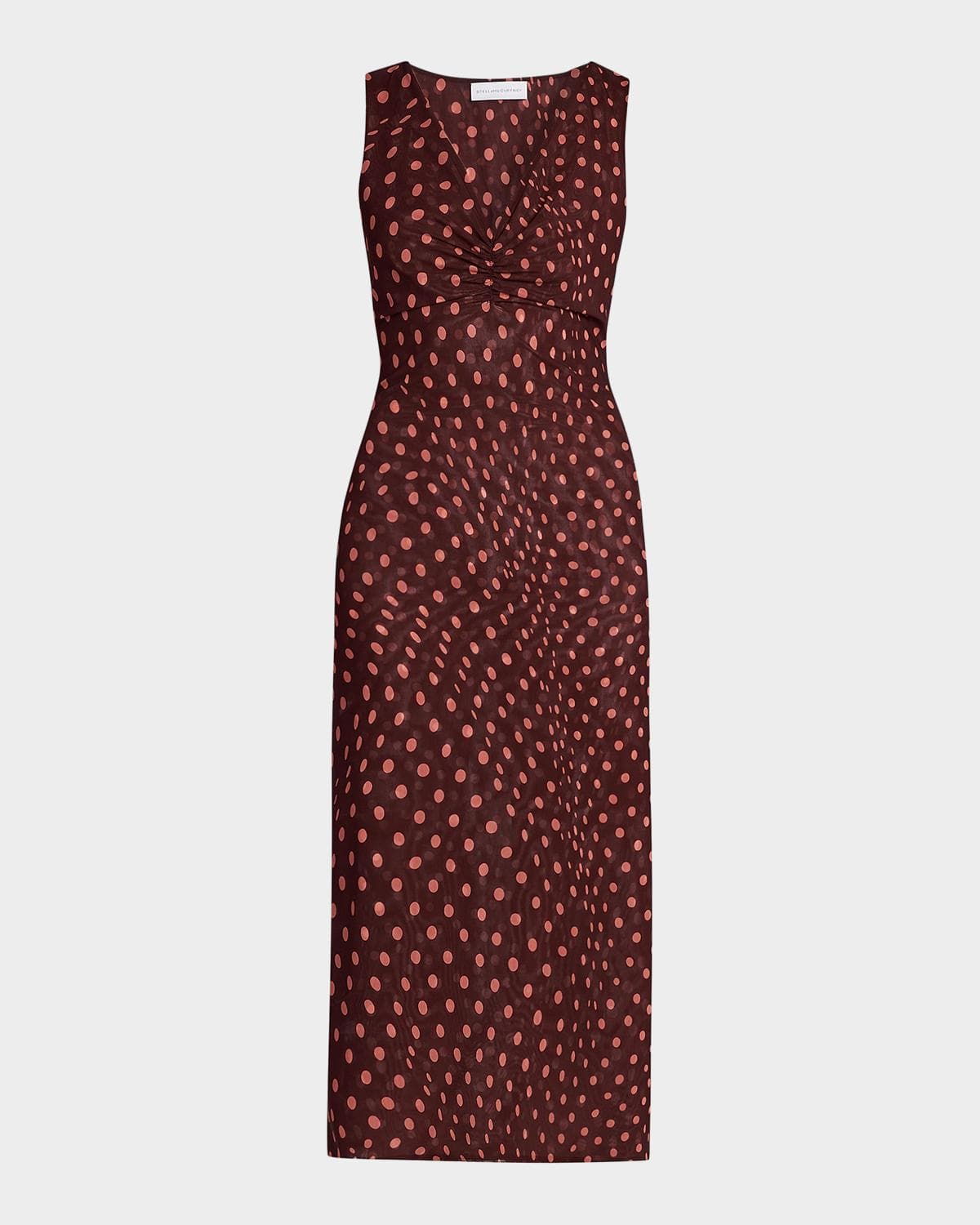 Stella McCartney Polka Dot Mesh V-Neck Midi Dress