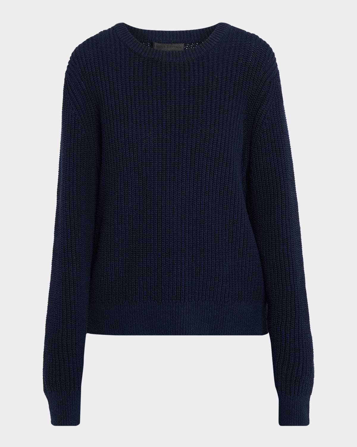 Nili Lotan Tarik Cotton-Silk English Rib Crewneck Sweater