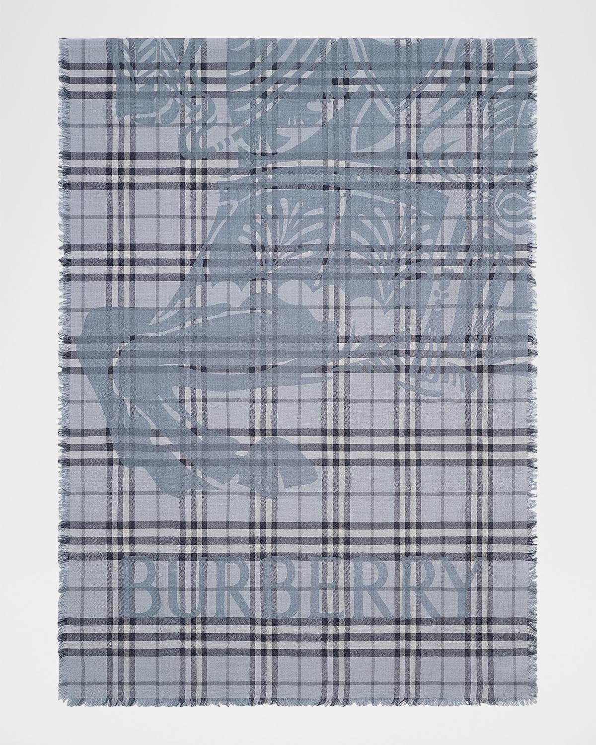 Burberry Men's EKD Check Wool-Silk Wide Scarf
