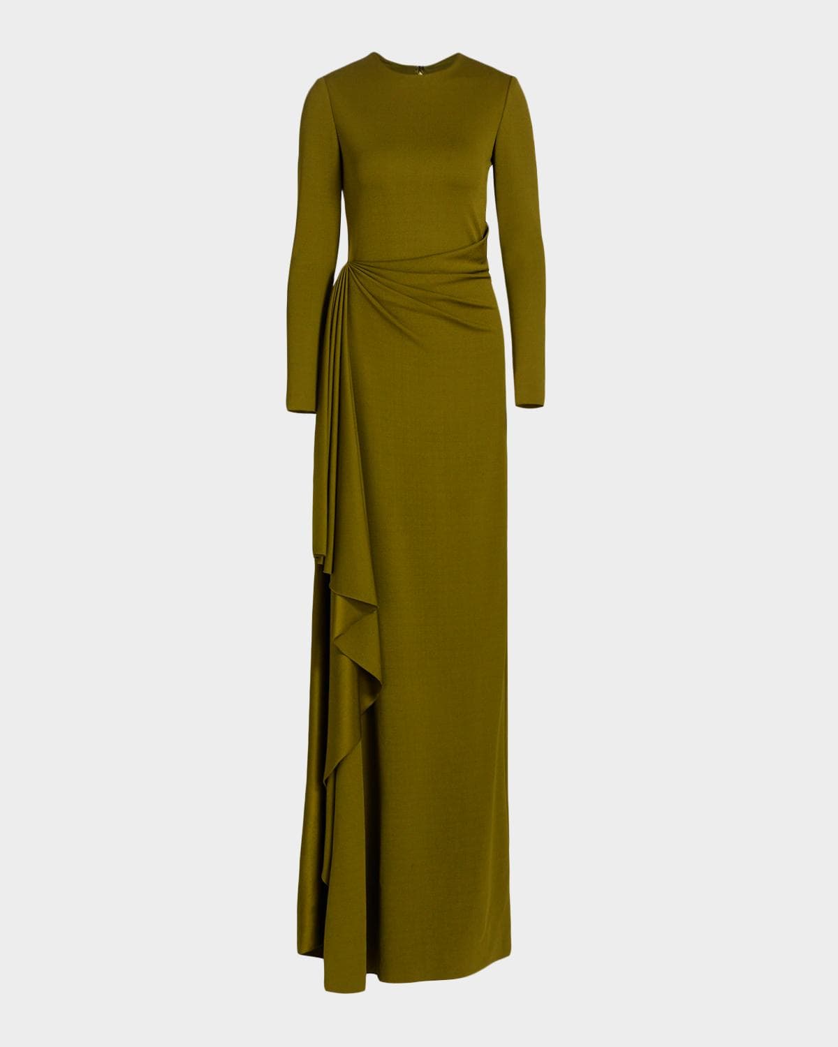Oscar de la Renta Long-Sleeve Draped Satin Jersey Gown