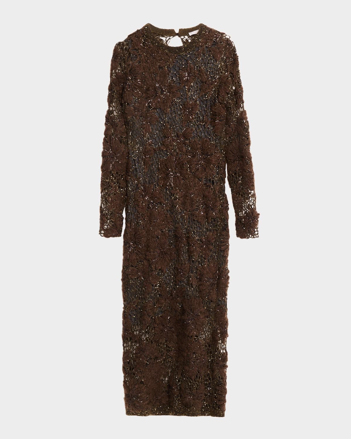Brunello Cucinelli Mohair Sparkling Floral Embroidered Mesh Dress