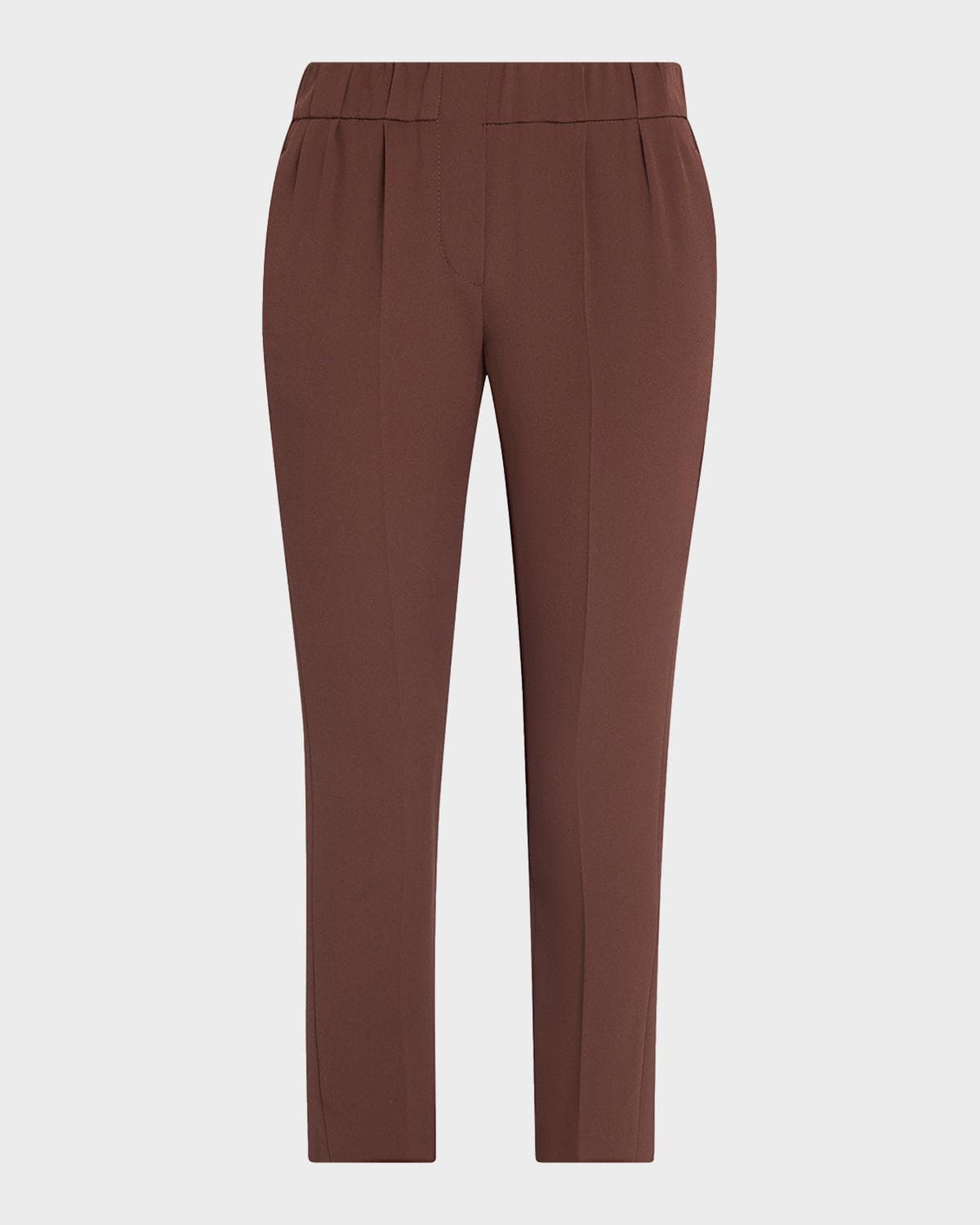 Brunello Cucinelli Silk Crepe Slim-Leg Ankle Pull-On Pants