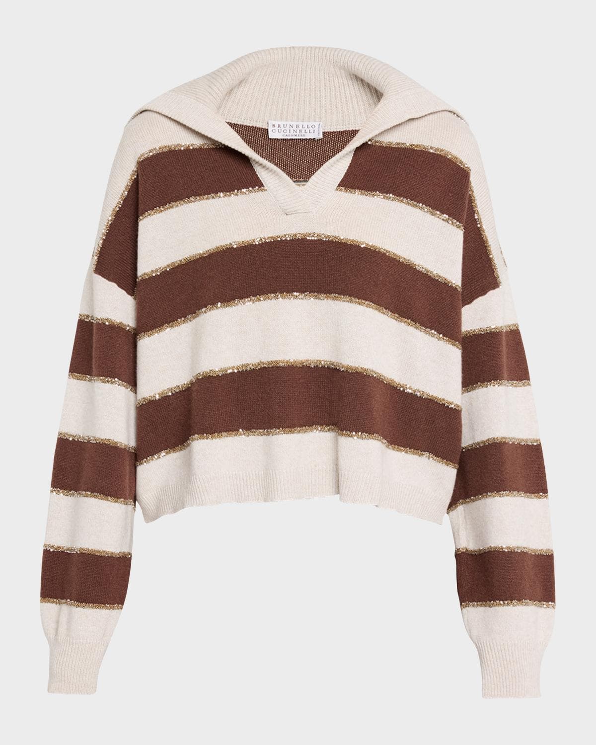 Brunello Cucinelli Paillette Striped Cashmere Sailor Sweater