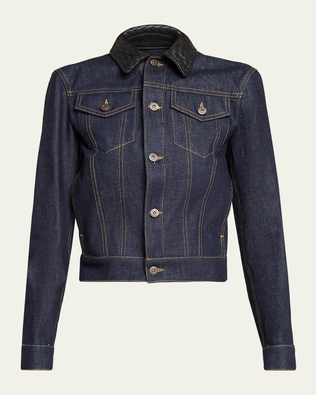 Bottega Veneta Intrecciato Collar Cotton Denim Jacket