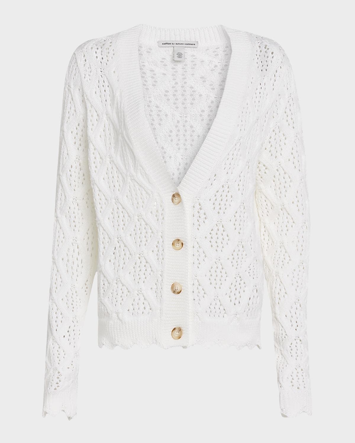 Autumn Cashmere Scalloped Pointelle Diamond Knit Cardigan