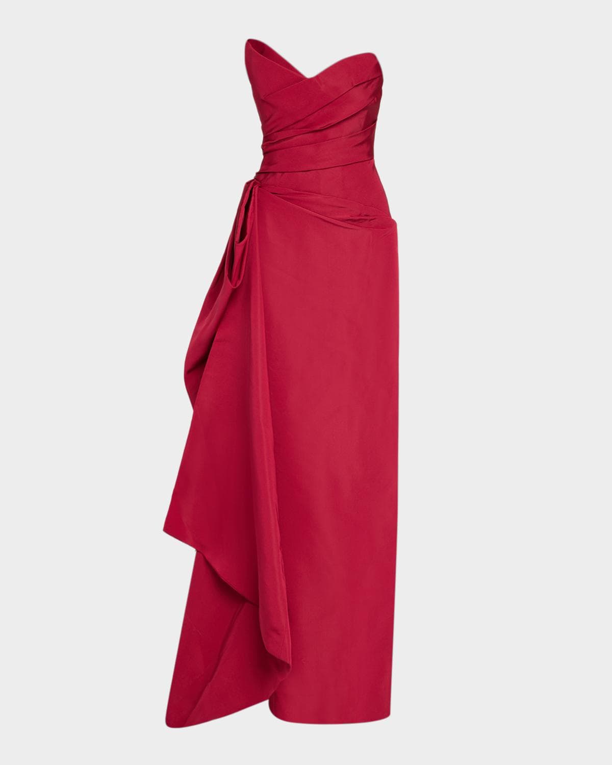 Monique Lhuillier Strapless Sculptural Draped Silk Faile Gown