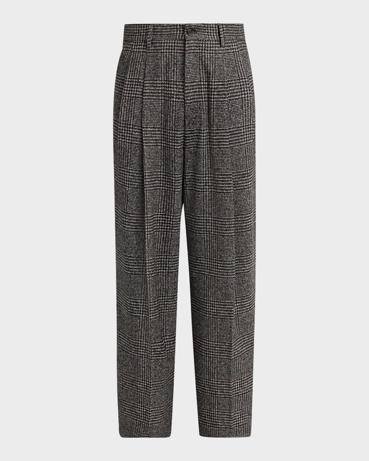Dolce & Gabbana Men's Wool and Cotton Glen Plaid Wide-Leg Pleated Pants