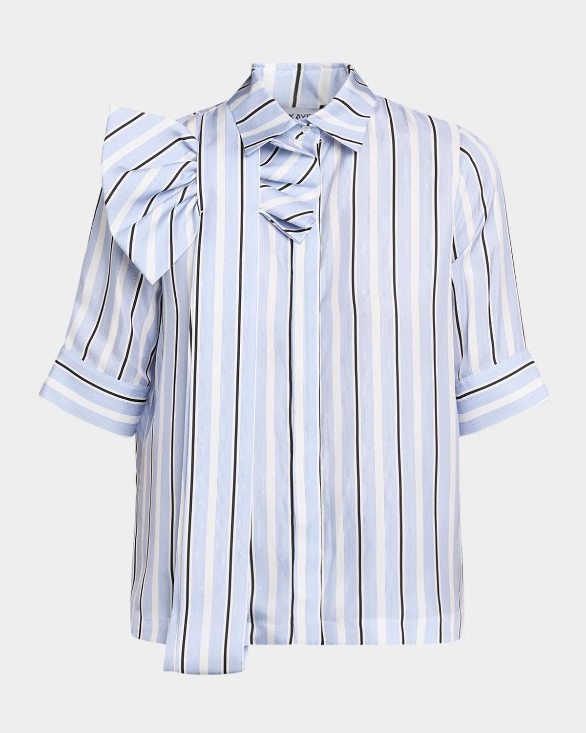 Dice Kayek Short-Sleeve Striped Silk Bow Button-Down Shirt
