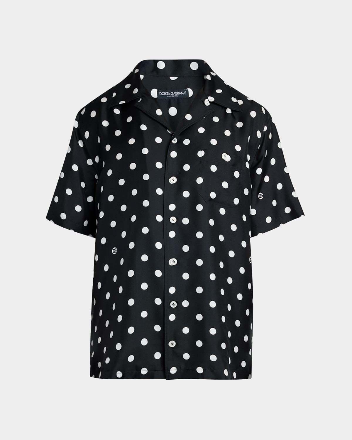 Dolce & Gabbana Men's Silk Twill Polka Dot Monogram Camp Shirt