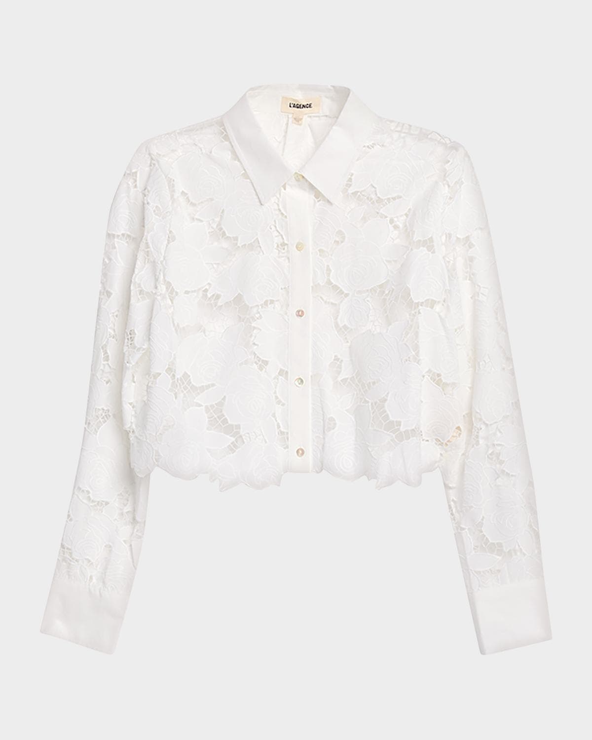 L 'AGENCE Seychelle Eyelet Embroidered Cropped Shirt