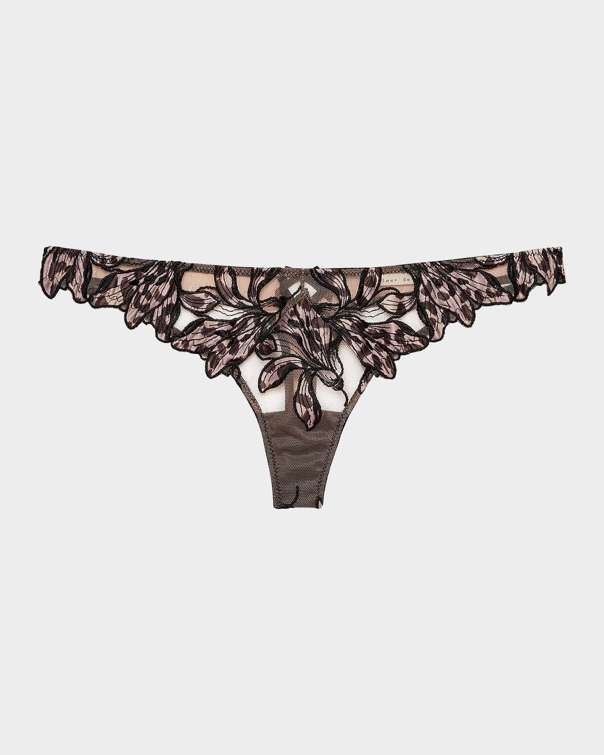 Fleur Du Mal Lily Embroidered Hipster Thong