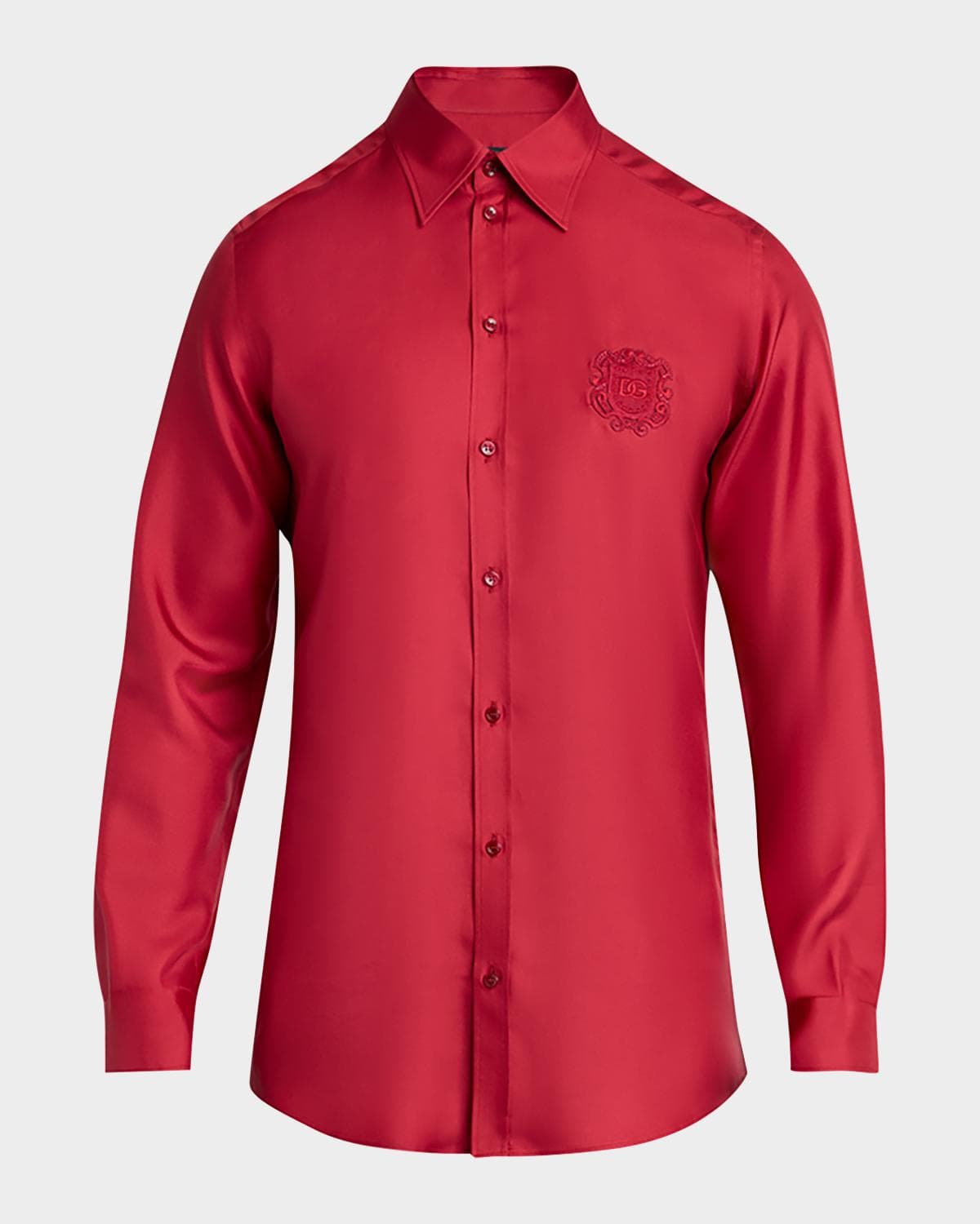 Dolce & Gabbana Men's Silk Tonal Logo Crest Sport Shirt