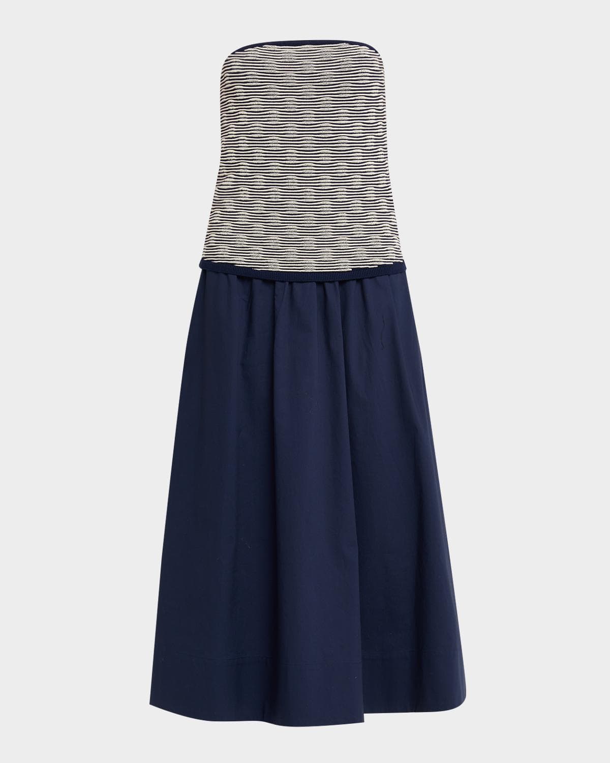Tanya Taylor Erika Strapless Combo Midi Dress