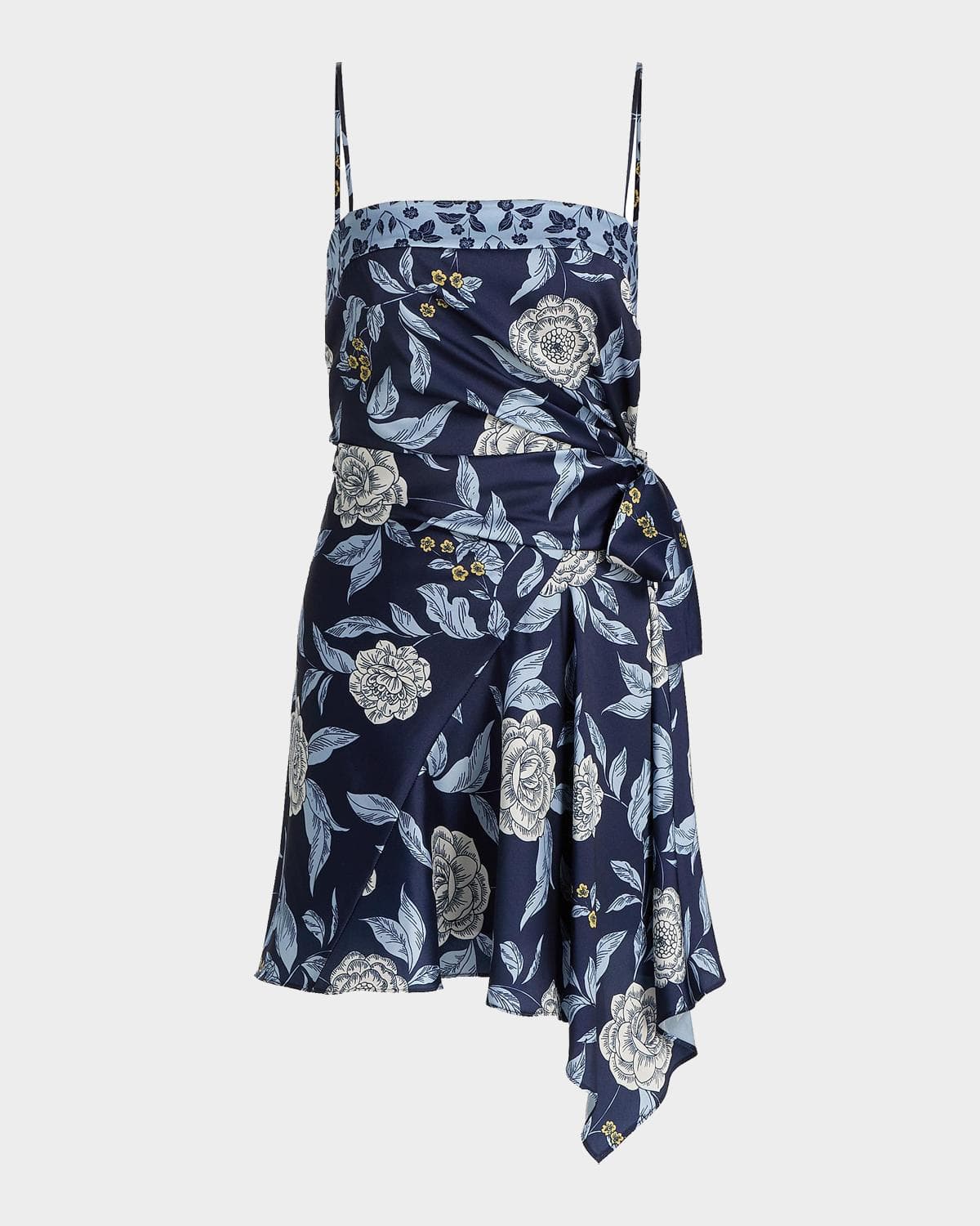 Tanya Taylor Antona Floral Crepe Wrap-Waist Mini Dress