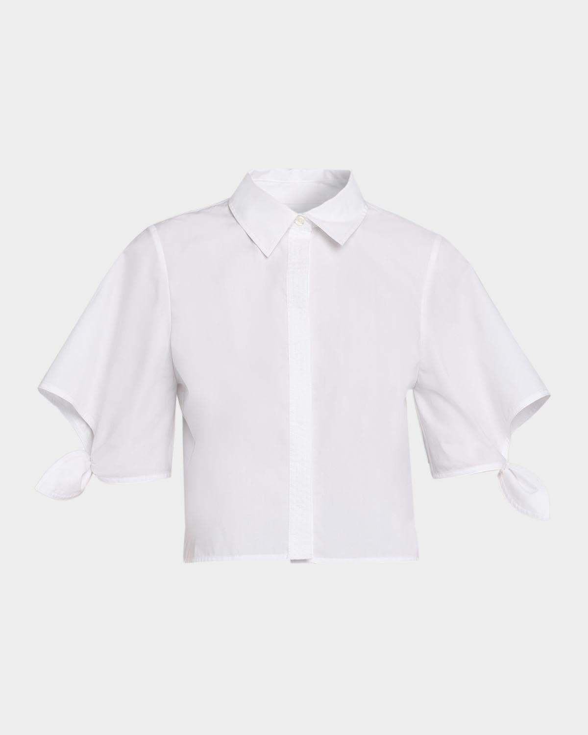 Tanya Taylor Corinna Cropped Tie-Cuff Cotton Top
