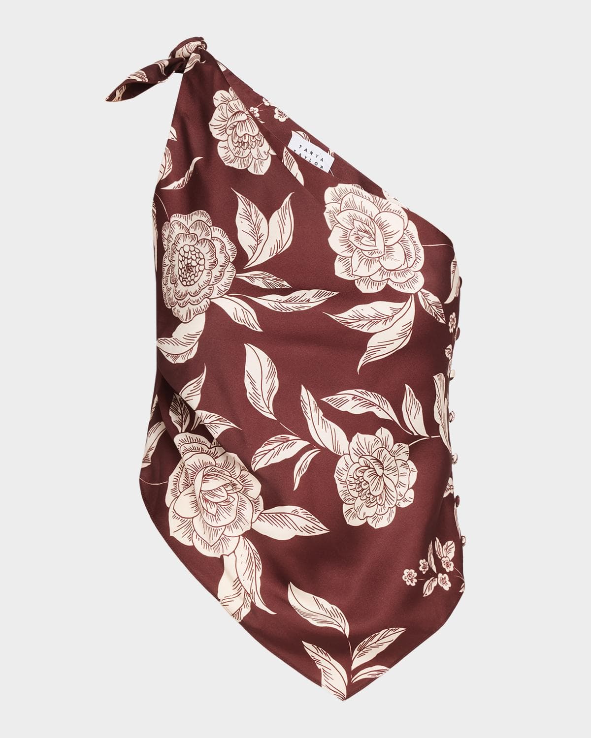 Tanya Taylor Brigid Floral Satin Tie-Shoulder Top