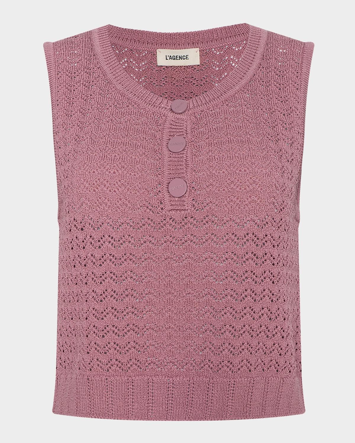 L 'AGENCE Carven Pointelle-Knit Henley Tank Top