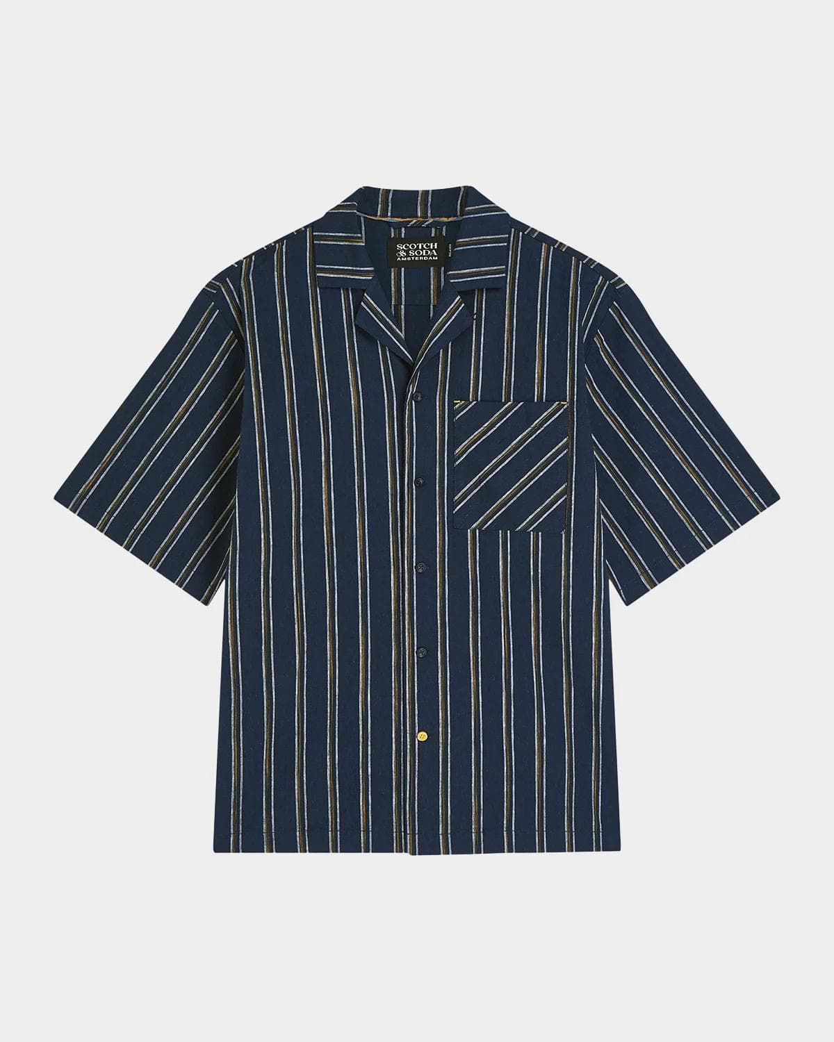 Scotch & Soda Men's Stripe Cotton and Linen Relaxed-Fit Short-Sleeve Shirt