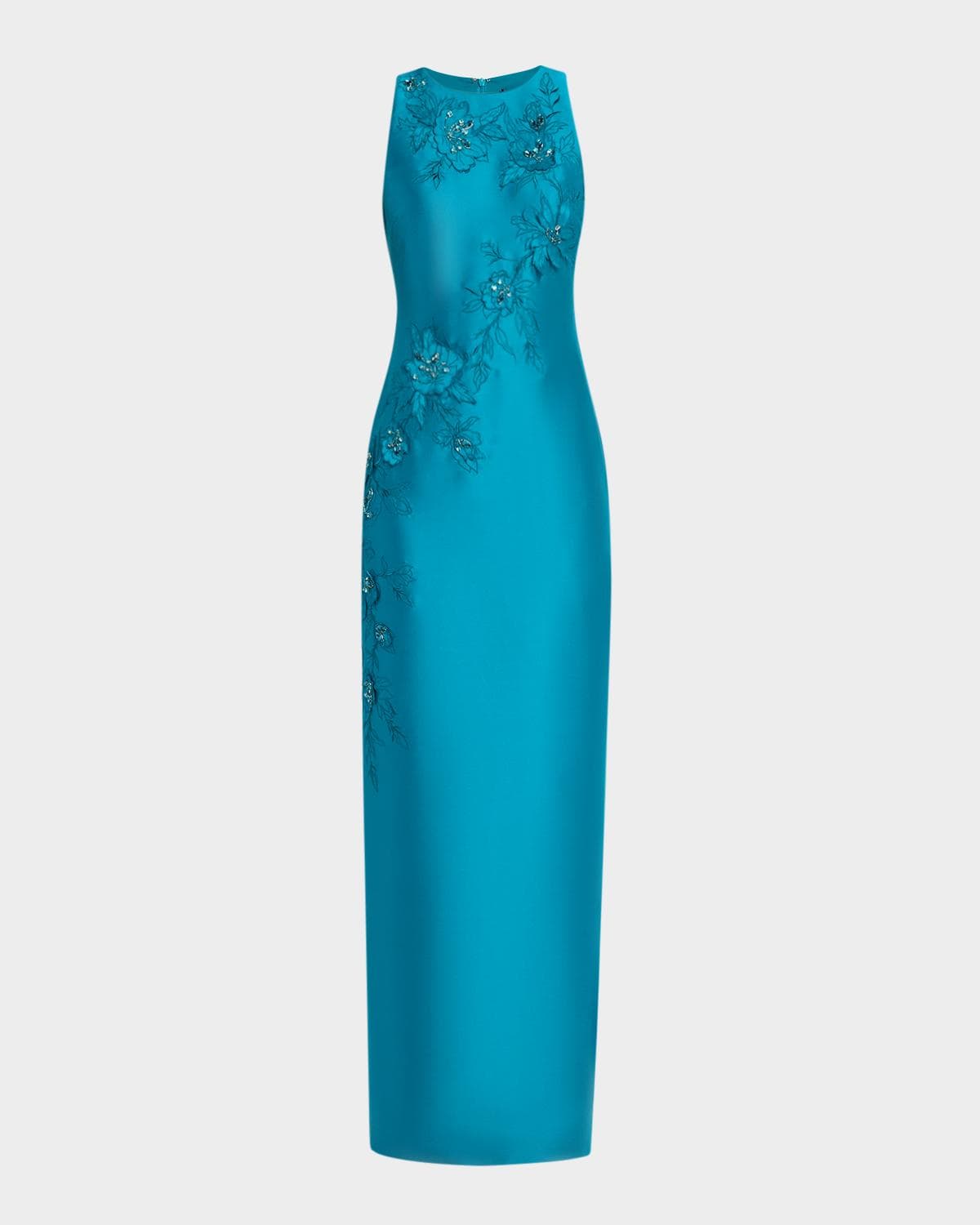 Badgley Mischka Beaded Floral Applique Column Gown